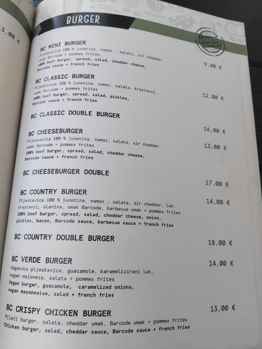 Cijene burgera u Barcode