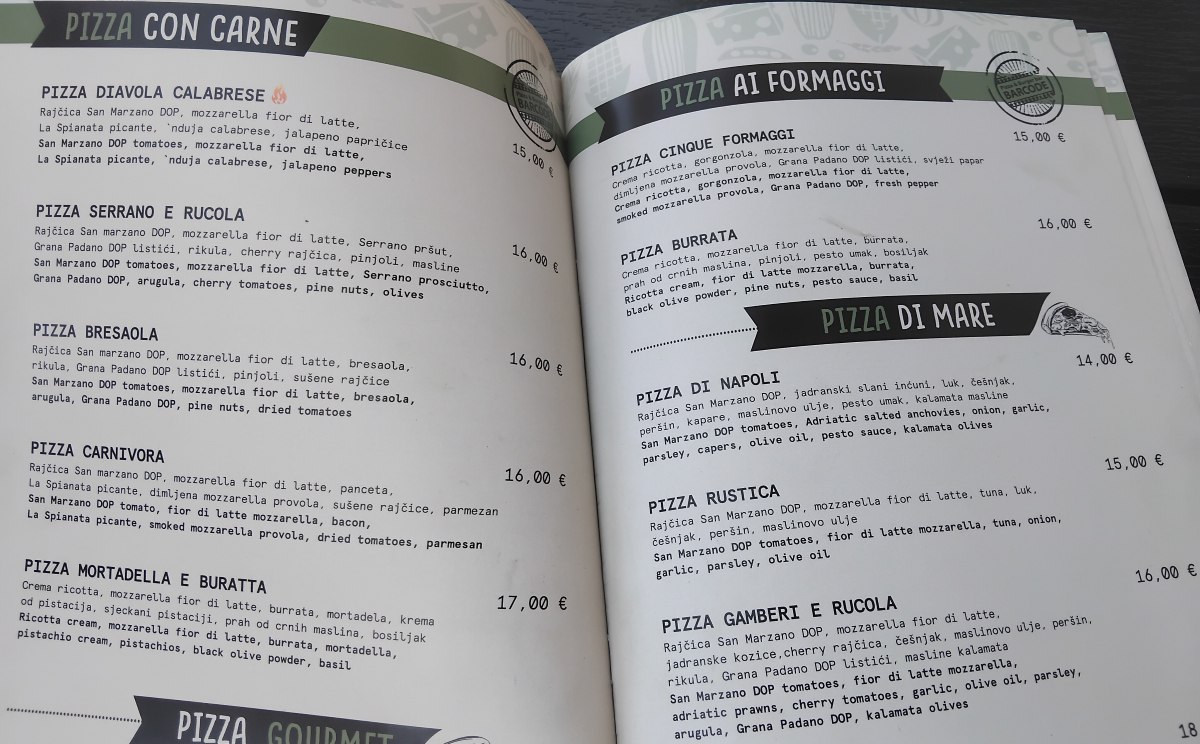 Cijene pizze u Barcode u Postirama